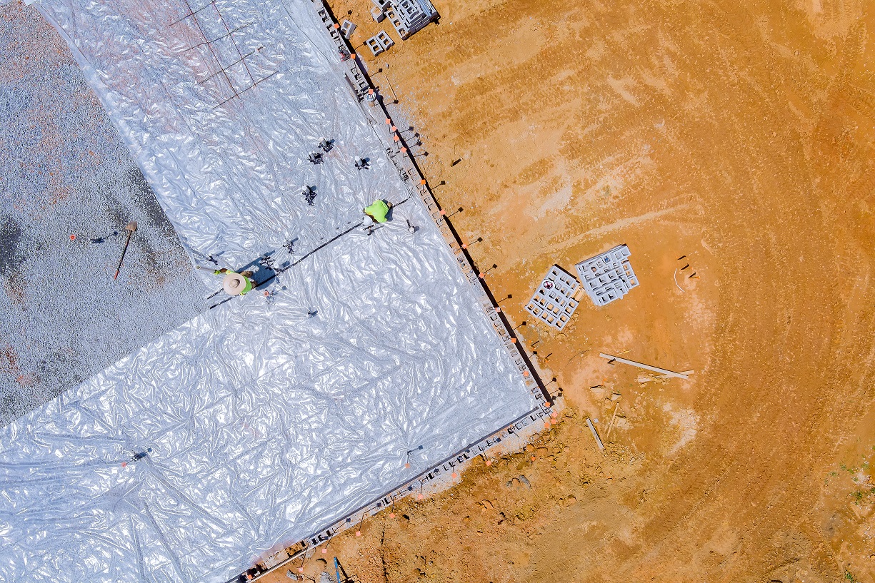 To ensure waterproofing of foundation, polyethylene is laid before concrete is poured